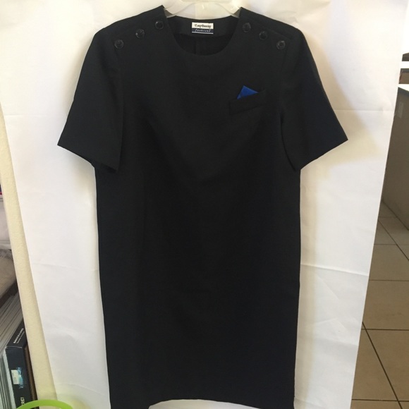 Vintage Black Blue Sz 14 Dress and Jacket Set Suit - Picture 4 of 7